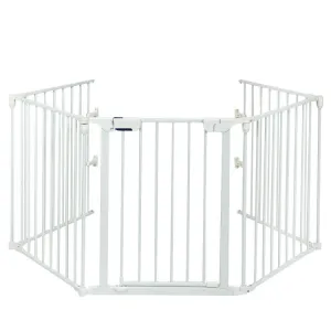 115 Inch Length 5 Panel Adjustable Wide Fireplace Fence - White