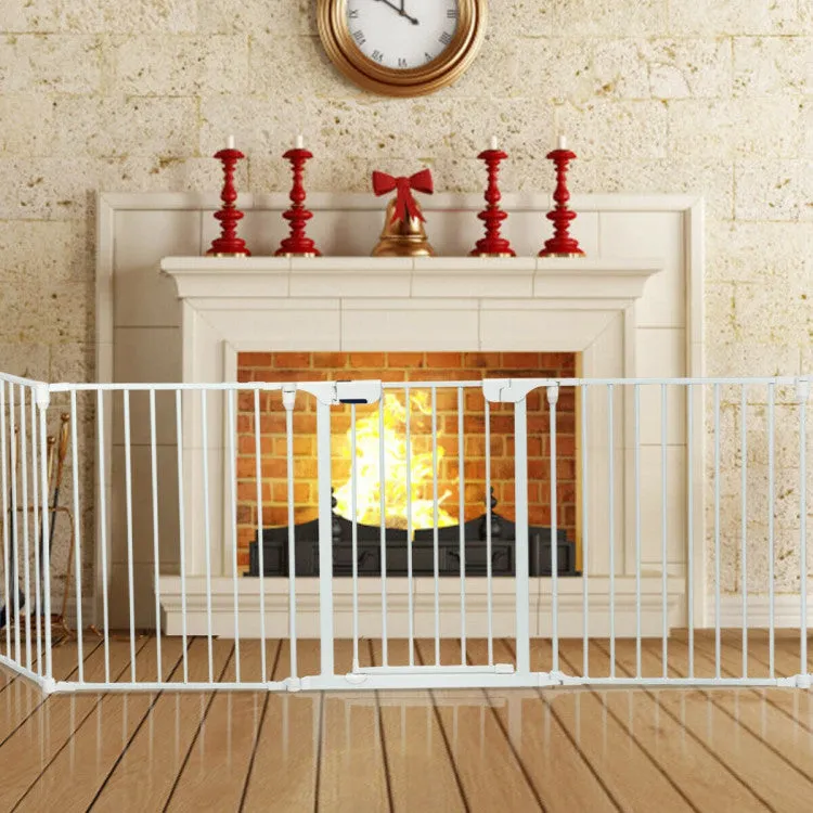 115 Inch Length 5 Panel Adjustable Wide Fireplace Fence - White