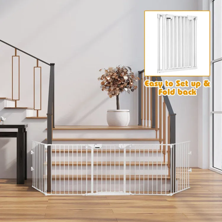 115 Inch Length 5 Panel Adjustable Wide Fireplace Fence - White