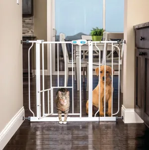 31"H Extra-Wide Walk through Metal Dog Pet Gate, with Additional Small Door, White