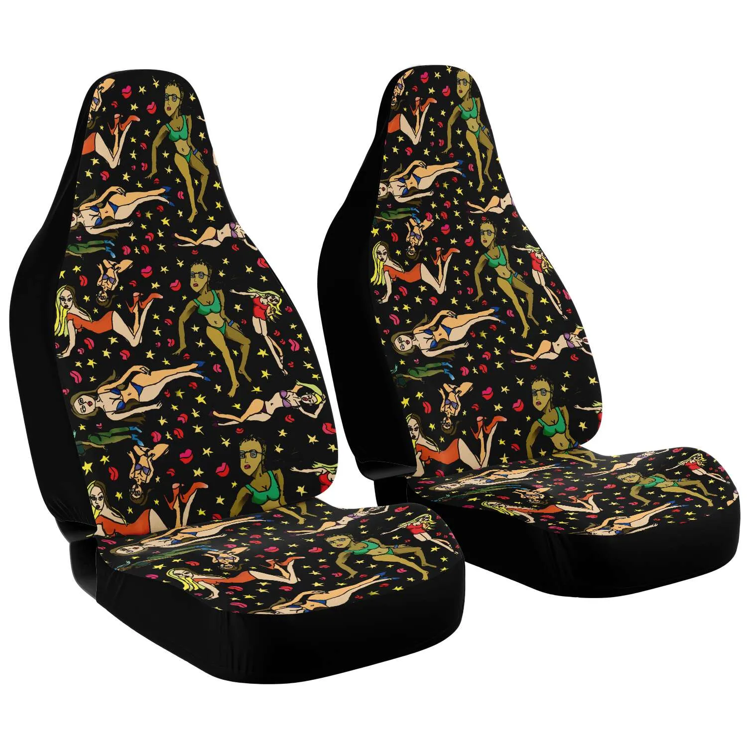 Bad Girls Cat Seat Covers, 2-Pack Designer Essential Premium Quality Best Microfiber Luxury Car Seat