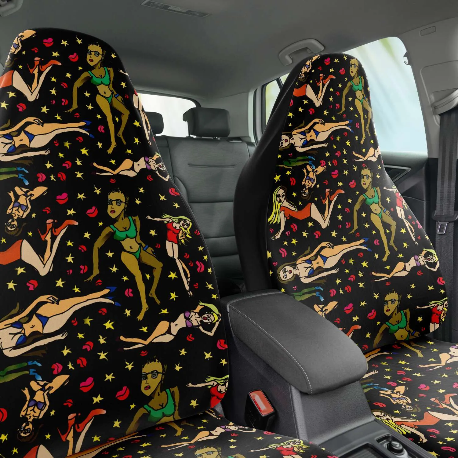 Bad Girls Cat Seat Covers, 2-Pack Designer Essential Premium Quality Best Microfiber Luxury Car Seat