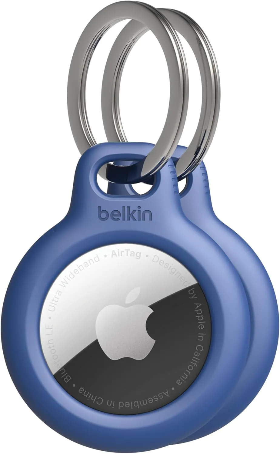 Belkin Apple Airtag Secure Holder with Key Ring, Durable Scratch Resistant Case with Open Face & Raised Edges, 2 Count (Pack of 1)