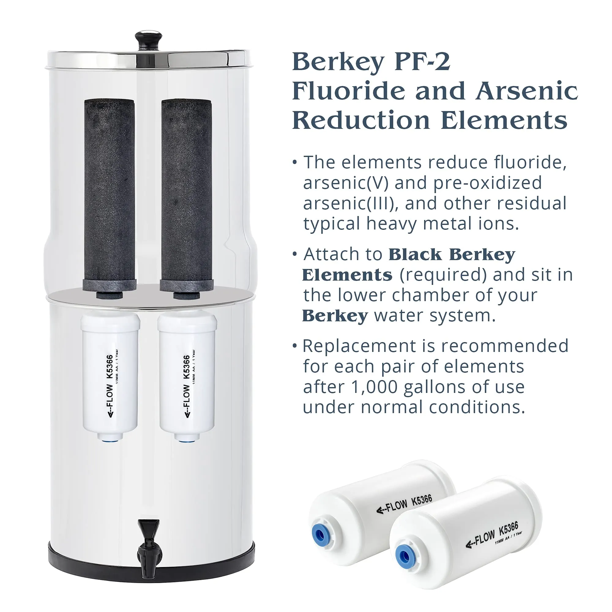 Berkey - 2 Authentic Black Berkey Elements (BB9-2) and 2 Berkey PF-2 Fluoride and Arsenic Reduction Elements