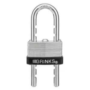 Brinks Commercial  40mm Laminated Steel Keyed and Warded Padlock with Adjustable Shackle - Chrome Plated with Hardened Steel Shackle