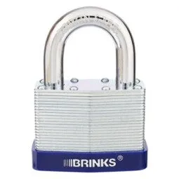 Brinks Commercial 50mm Laminated Steel Keyed Padlock with 2” Shackle, 2-Pack - Chrome Plated with Hardened Boron Steel Shackle