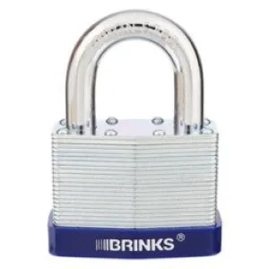 Brinks Commercial 50mm Laminated Steel Keyed Padlock with 2” Shackle, 2-Pack - Chrome Plated with Hardened Boron Steel Shackle