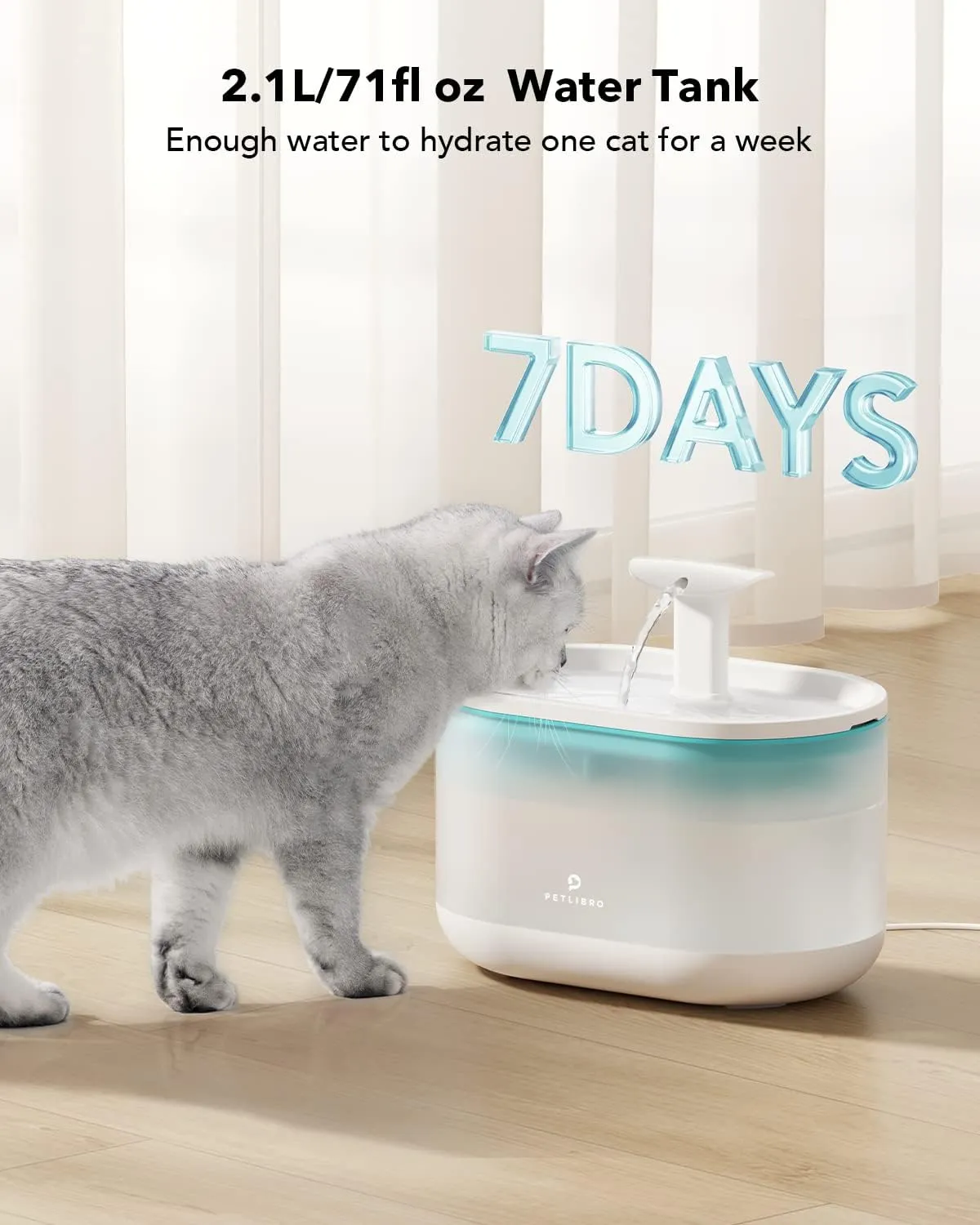 Cat Water Fountain with Two Flow Modes and 4 Large Filters, 71fl oz/2.1L Pet Water Fountain, BPA-Free