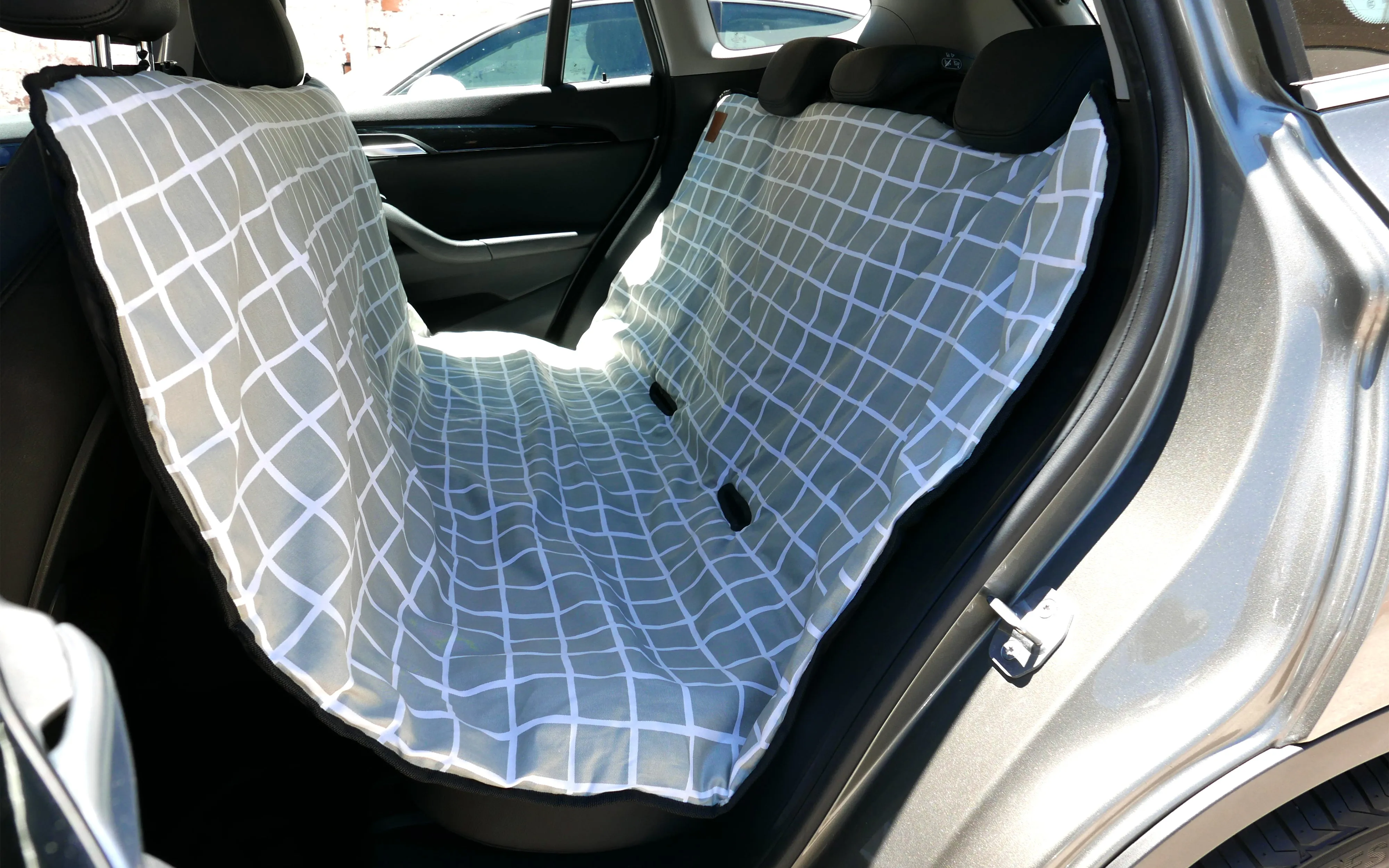 Dog Car Seat Cover - Grey Check