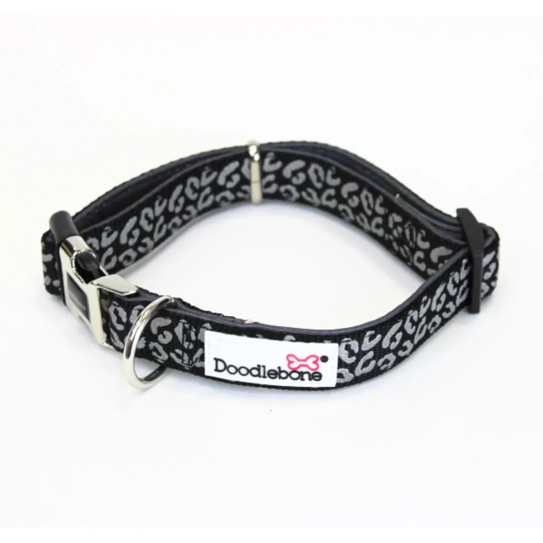 Doodlebone Padded Dog Collar - Coal Leopard Reflective