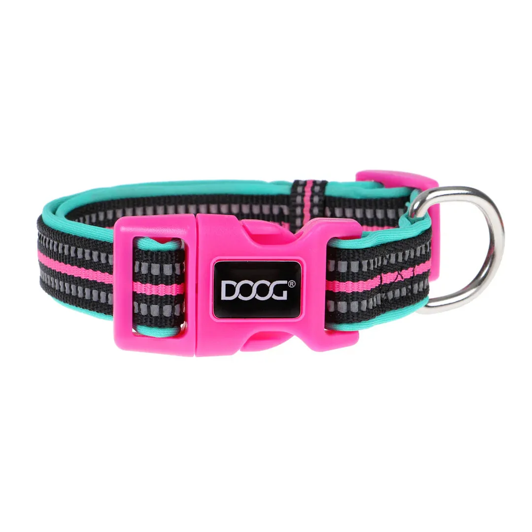 DOOG Neoprene Rin Tin Tin Neon Teal and Pink Dog Collar Small