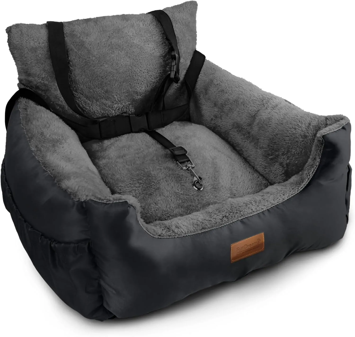 FurDreams Dog Car Seat – Plush & Cozy Pet Booster Seat for Small Dogs & Cats with Storage Pocket, Safety Leash, Waterproof Liner, and Non-Slip Base