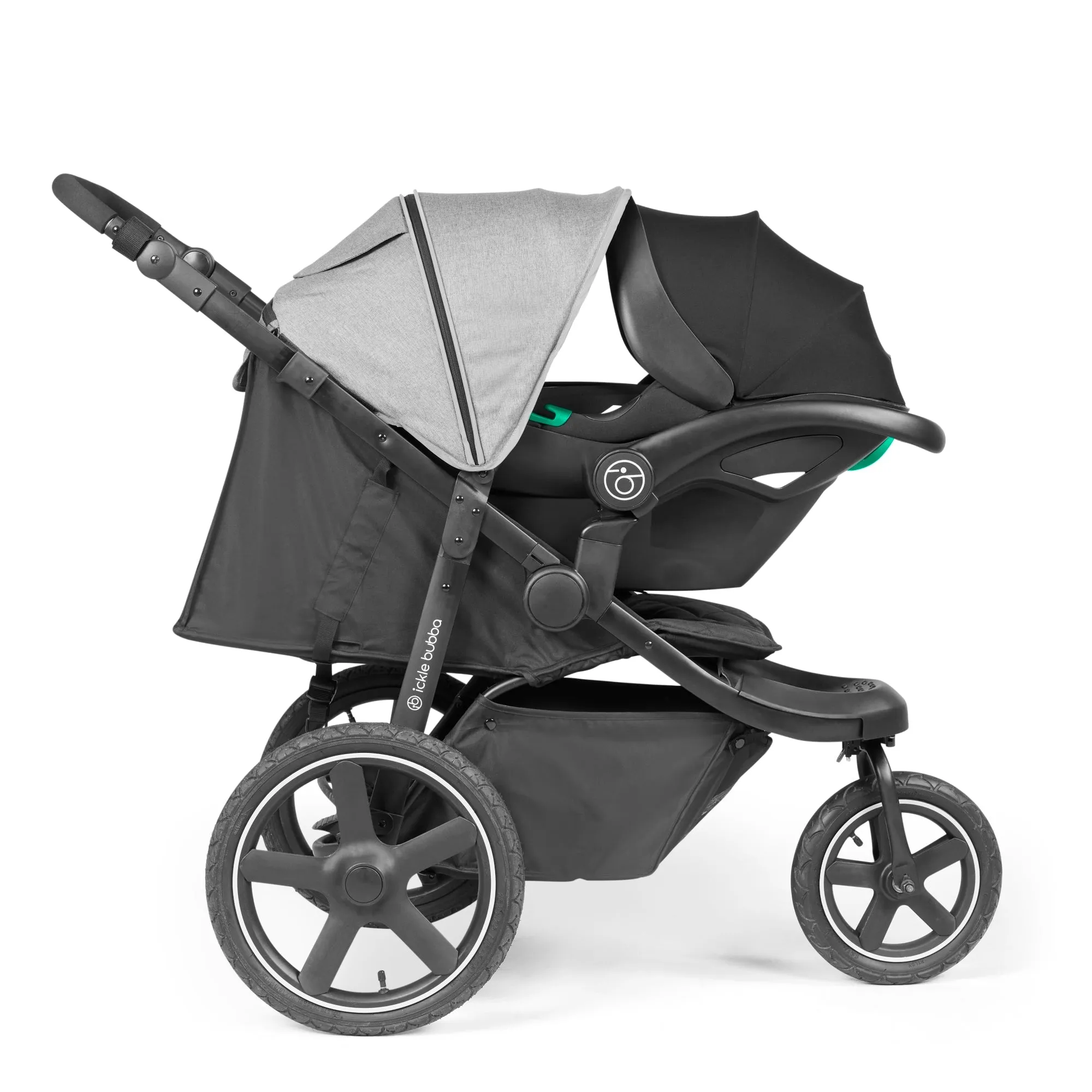 Ickle bubba Venus Prime Jogger Travel System with i-Size Car Seat & ISOFIX Base - Space Grey on Black