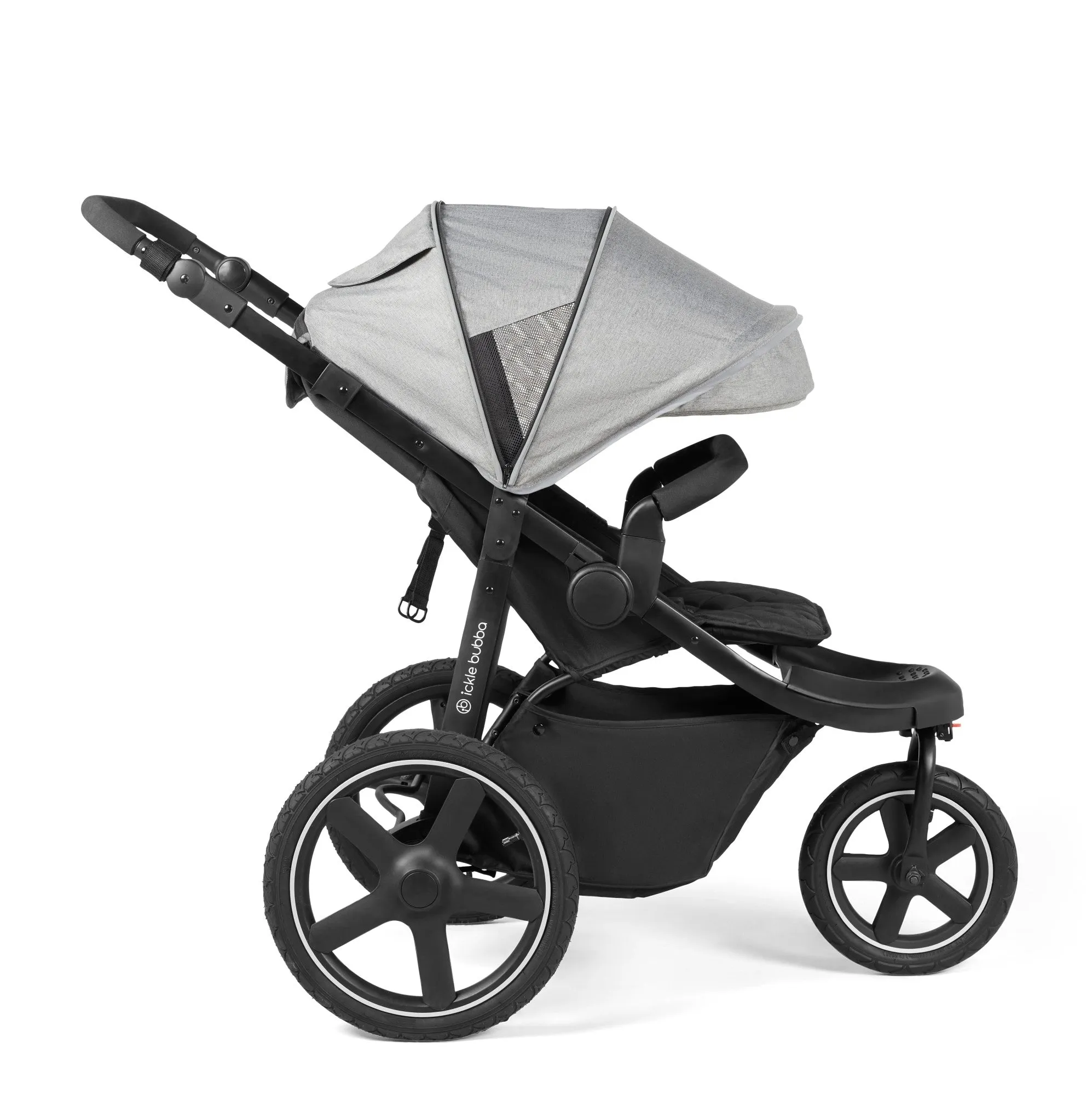 Ickle bubba Venus Prime Jogger Travel System with i-Size Car Seat & ISOFIX Base - Space Grey on Black