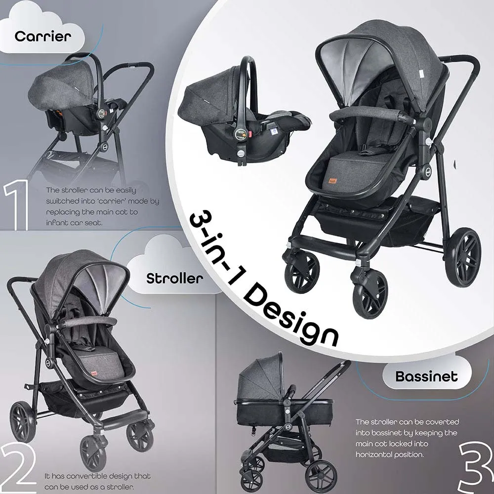 Moon Tres 3in1 Travel System Dark Grey Birth to 15 kg