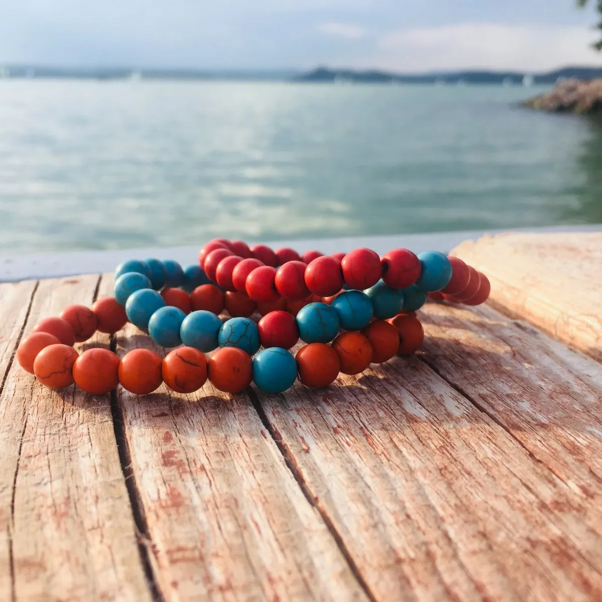 Orange Wanderlust Turquoise Howlite Mala Bracelet