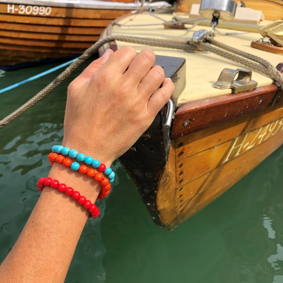 Orange Wanderlust Turquoise Howlite Mala Bracelet