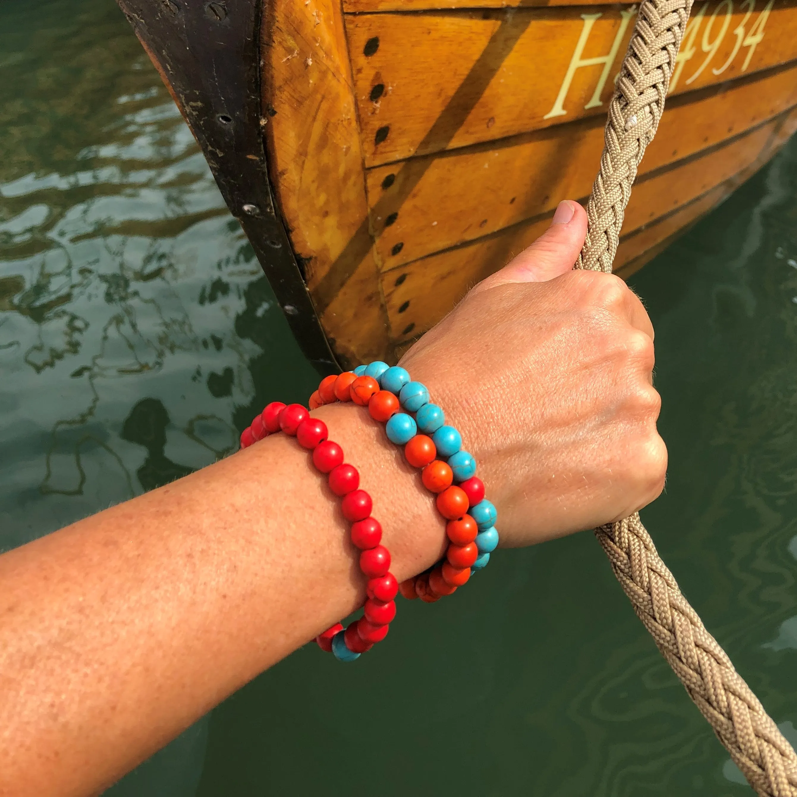 Orange Wanderlust Turquoise Howlite Mala Bracelet