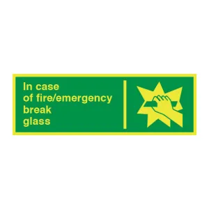 Photoluminescent In Case of Fire/emergency Break Glass Sign