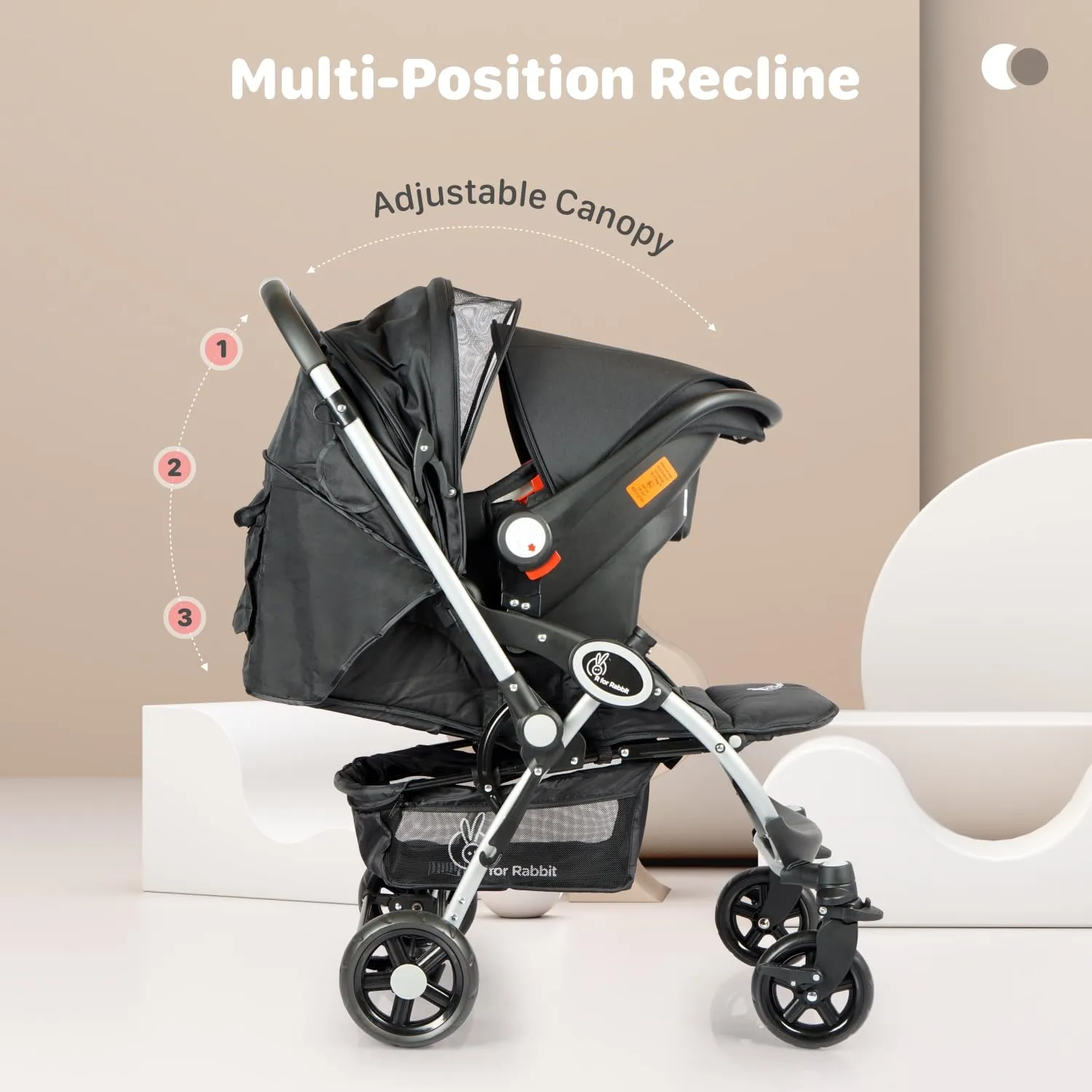 R for Rabbit Baby Travel System Chocolate Ride Baby Stroller & Pram Infant Car Seat for Kids, Travel Friendly Compact Fold for 0-3 Years Babies, Quick Fold & Sturdy | 6 Months Warranty | (Black Grey)