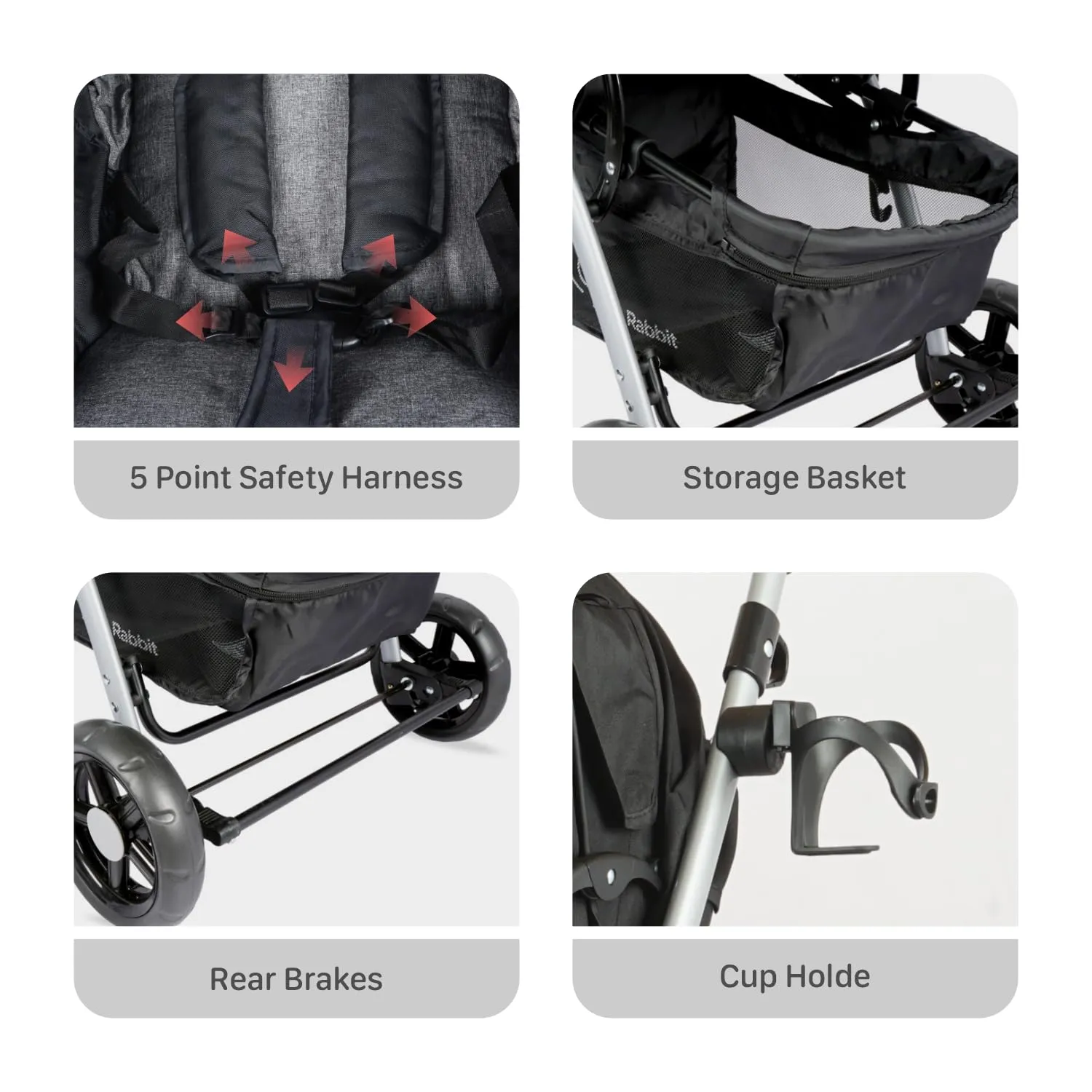 R for Rabbit Baby Travel System Chocolate Ride Baby Stroller & Pram Infant Car Seat for Kids, Travel Friendly Compact Fold for 0-3 Years Babies, Quick Fold & Sturdy | 6 Months Warranty | (Black Grey)