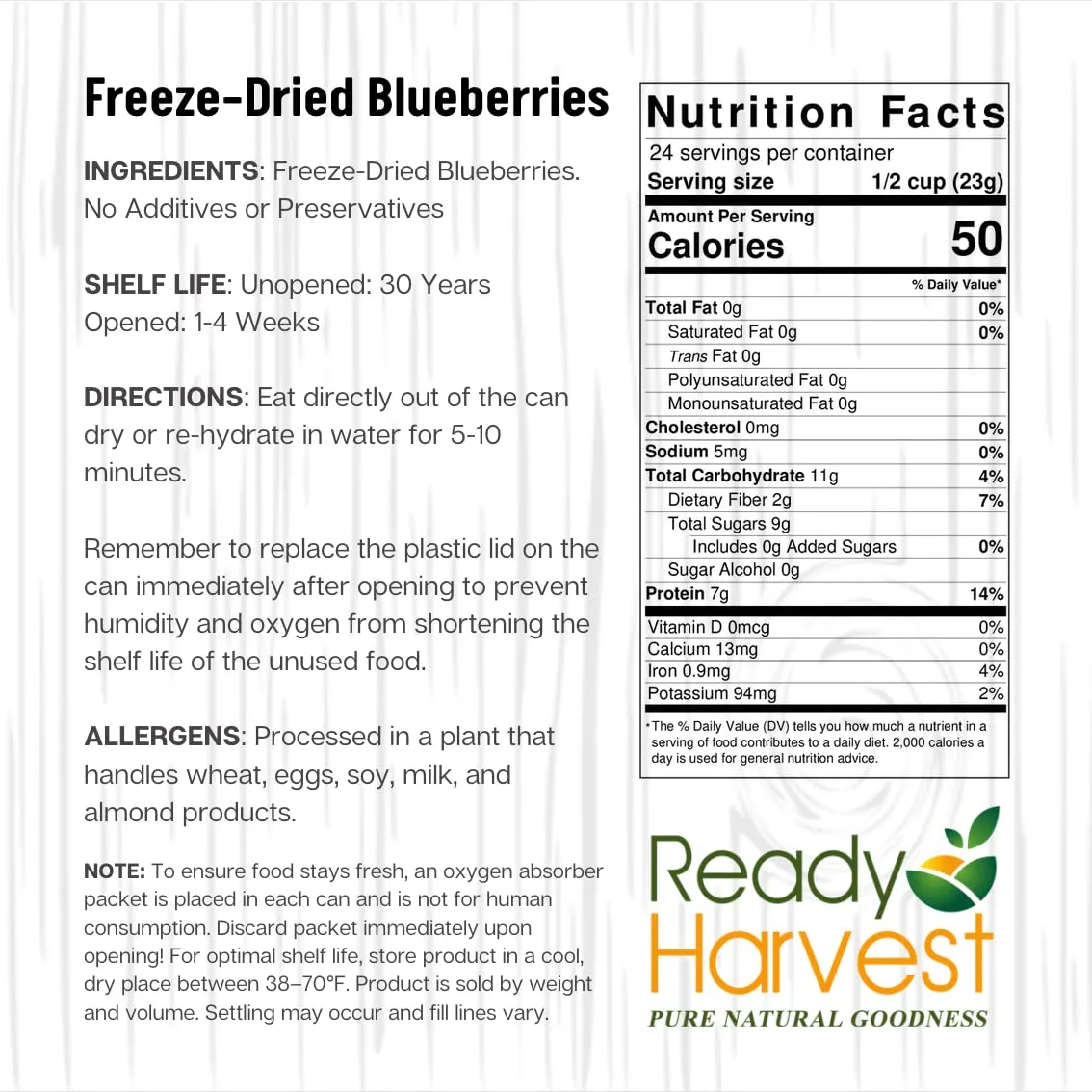 Ready Harvest Freeze-Dried Blueberries - 30 Year Shelf Life - #10 Can