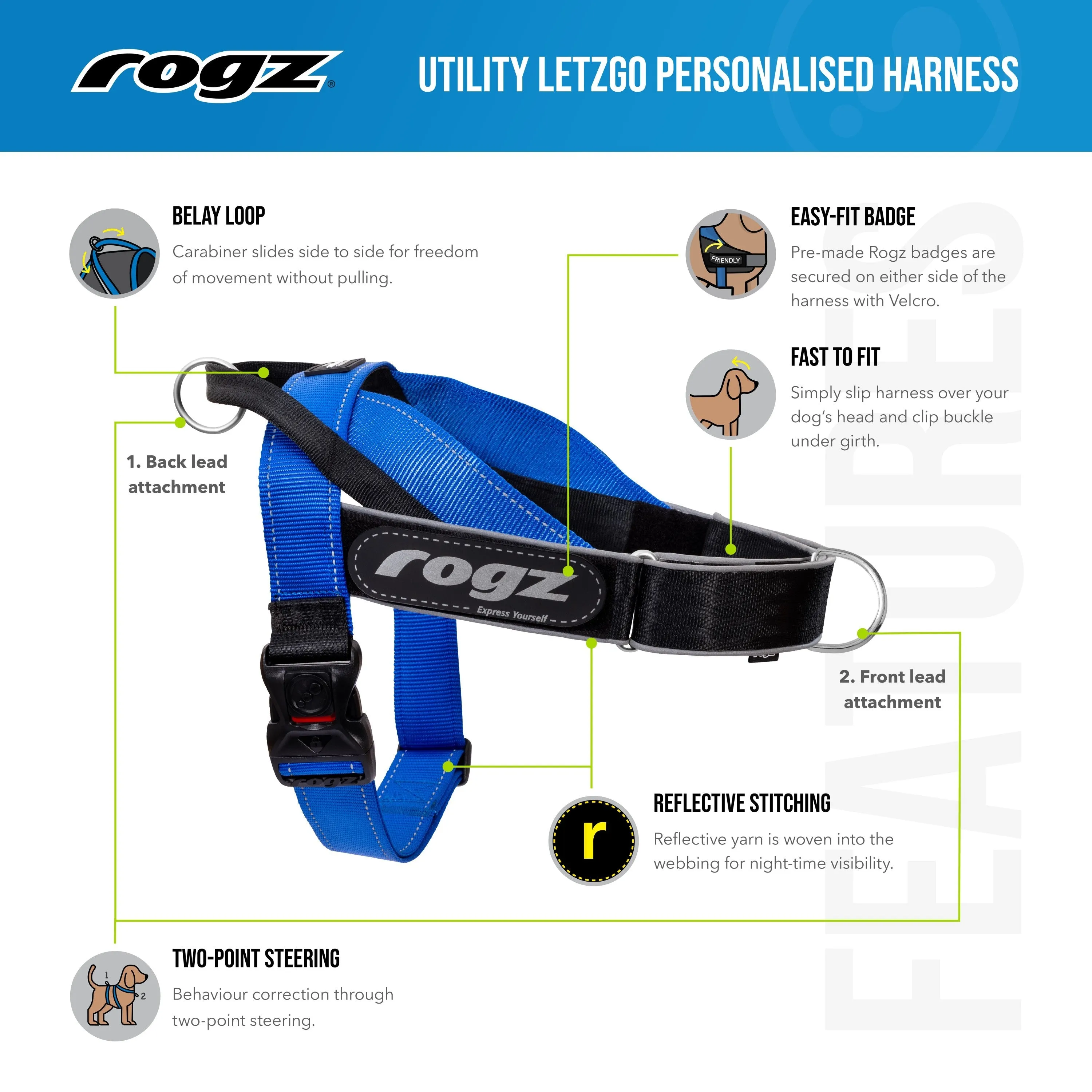 Rogz Utility LetzGo Personalised Harness Black Med=^._.^=