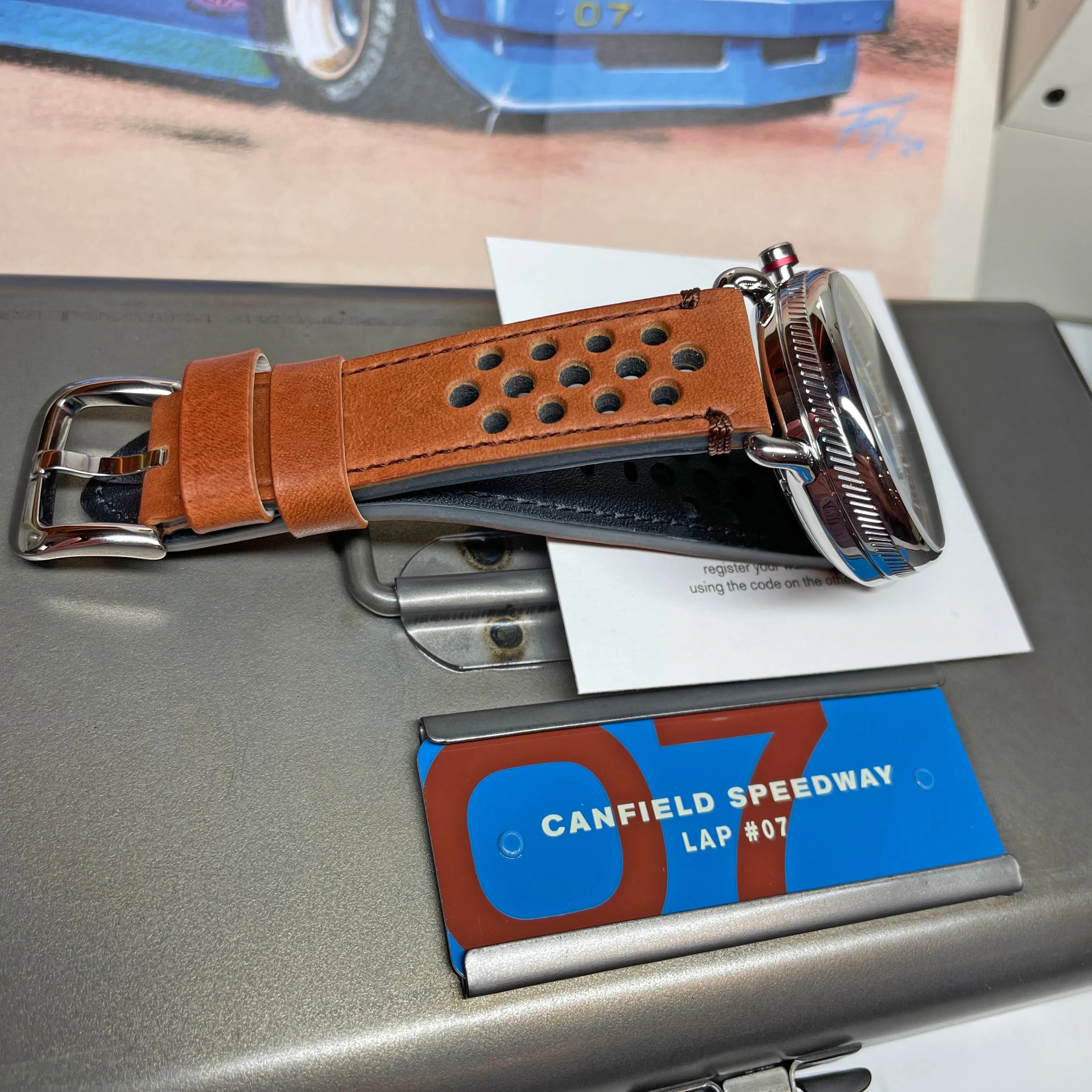 Shinola 44MM Limited Edition Canfield Speedway Horizon Blue Brown Leather Watch S0120291079 Lap 07