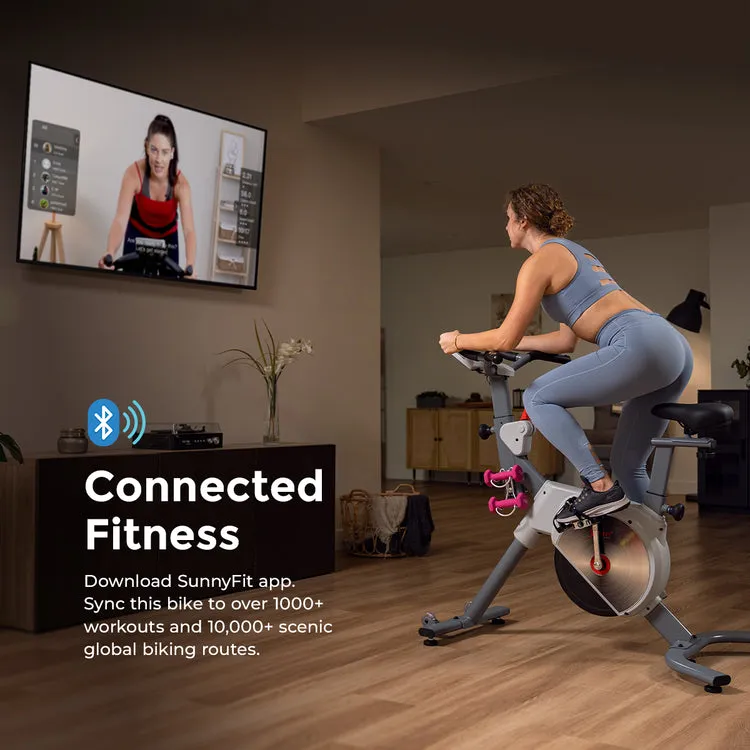 Sunny Health & Fitness Prime Magnetic Belt Drive Indoor Cycling Bike with Two Stage Transmission, Emergency Lever, and Exclusive SunnyFit App Bluetooth Connectivity - SF-B122061