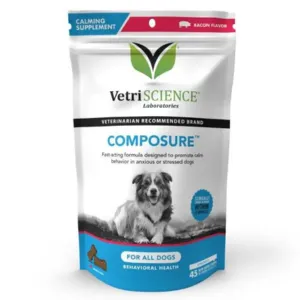 VetriScience Composure Long Lasting Calming Supplement Bacon Flavor for Dogs 45 count