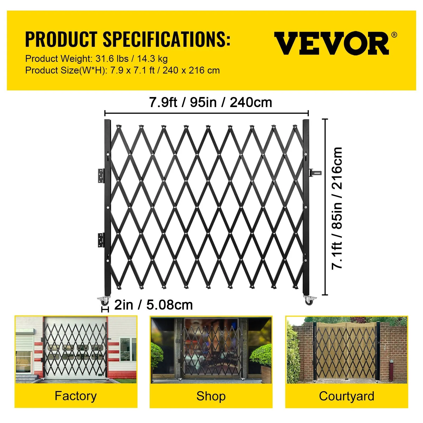 Vevor Security Gate Single Folding Steel Accordion Barricade with Padlock 7.1' x 7.9' New